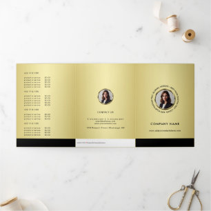 Schwarz-gold Design, Logo oder Foto, Preisliste Dreifach Gefaltete Karte