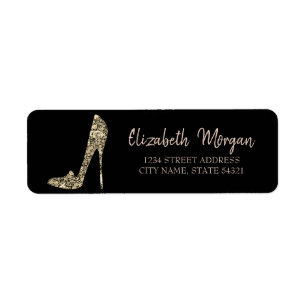 Schwarz, Gold Diamond High Heels Adressetikett