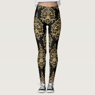 Schwarz-Gold-Dressy-Damaskus Leggings