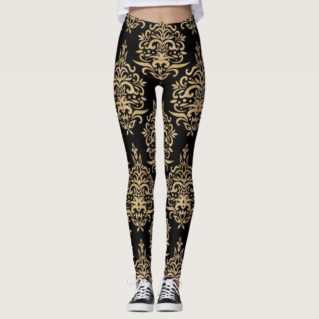 Schwarz-Gold-Dressy-Damaskus Leggings (Vorderseite)