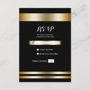 Schwarz & Gold Elegant Chic Party Hochzeit RSVP Karte