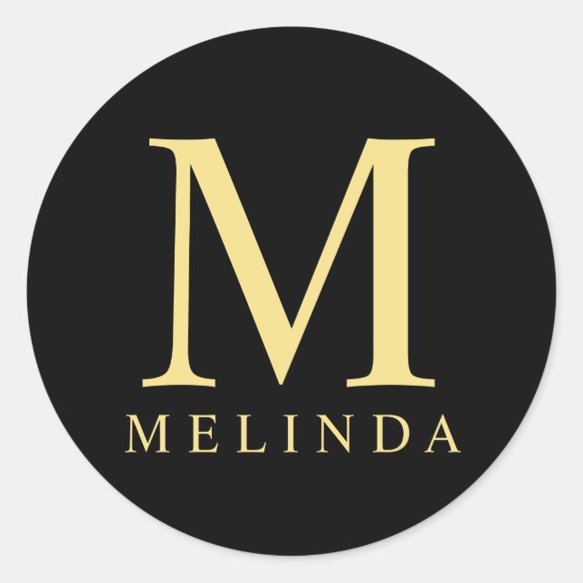 Schwarz-Gold-Elegant-Monogramm Runder Aufkleber (Vorderseite)