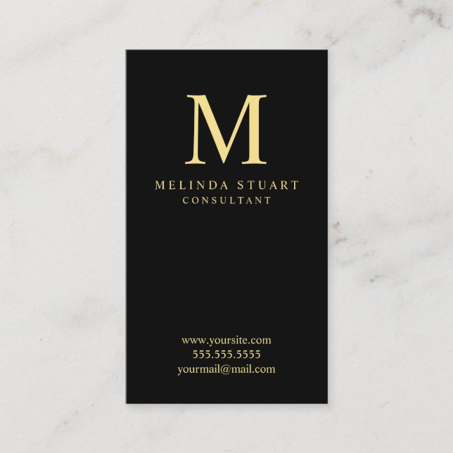Schwarz-Gold-Elegant-Monogramm Visitenkarte (Vorderseite)