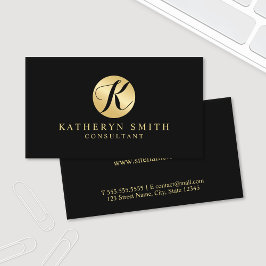 Schwarz-Gold-Elegant-Monogramm Visitenkarte