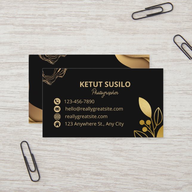 Schwarz-Gold-Elegant Visitenkarte (Vorderseite/Rückseite Beispiel)