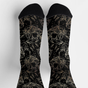 Schwarz & Gold Elegante handgezeichnete Florals Ho Socken