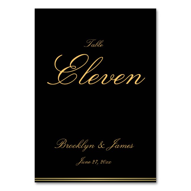Schwarz-Gold-Elegante Hochzeiten-Tischnummern Tischnummer (Vorderseite)