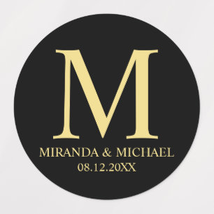Schwarz-Gold-elegante Monogram-Gastgeschenk Hochze Etiketten