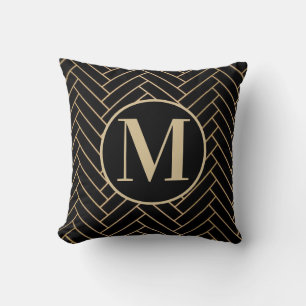 Schwarz-Gold-elegante Monogram-Kissen Kissen