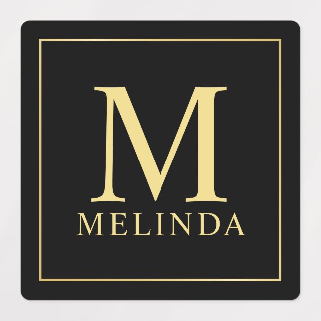 Schwarz-Gold-elegante Monogram-Labels Etiketten (Design 1)