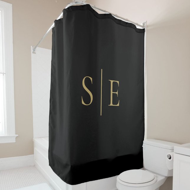 Schwarz-Gold-elegante Monogramm Minimalistisch Duschvorhang (Black And Gold Elegant Monogram Minimalist Shower Curtain)