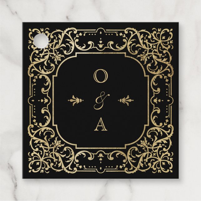 Schwarz & Gold elegante romantische Hochzeit Geschenkanhänger (Vorderseite)