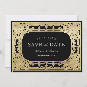 Schwarz & Gold elegante romantische Vintage Hochze Save The Date