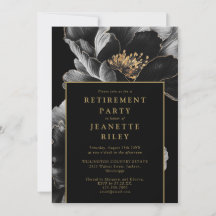 Schwarz-Gold-Elegantes Party für die Blumenruhestä