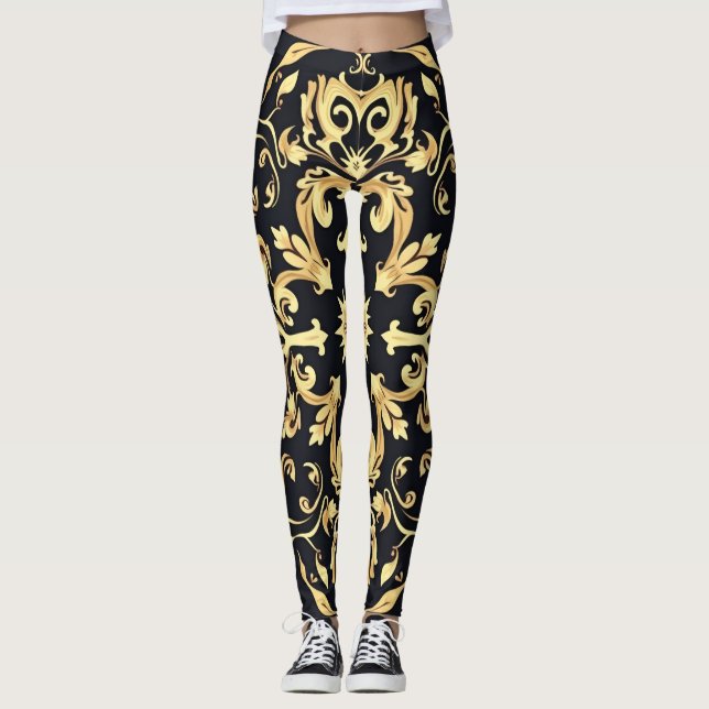 Schwarz-Gold-Emblem Leggings (Vorderseite)