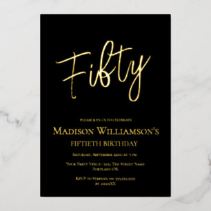 Schwarz & Gold Fifty Minimal 50. Geburtstagsfeier  Folieneinladung