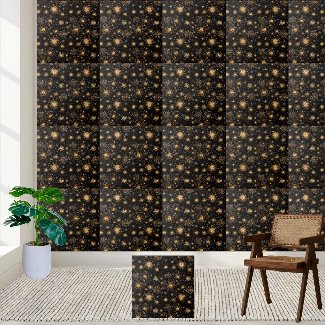 Schwarz-Gold-Fireworks-Tile Fliese (Black and Gold Fireworks Tile)