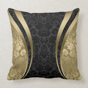 Schwarz-Gold-Floral-Damaskus Kissen