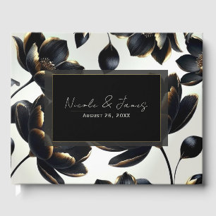 Schwarz & Gold Floral Greige Hochzeit Gästebuch