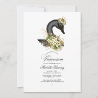 Schwarz-Gold-Floral Swan Quinceañera Foto