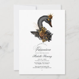 Schwarz-Gold-Floral Swan Quinceañera Foto Einladung