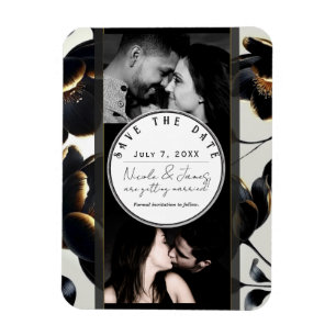 Schwarz & Gold Florales Greige Hochzeit Save the D Magnet