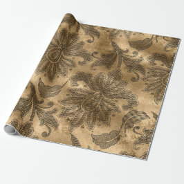 Schwarz-Gold-Fohlen-Damask Geschenkpapier