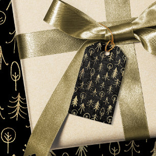 Schwarz-Gold-Foil-Winter-Szene Bäume Schnee Geschenkanhänger