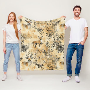 Schwarz-Gold-Fuchs Botanischer viktorianischer Mus Fleecedecke
