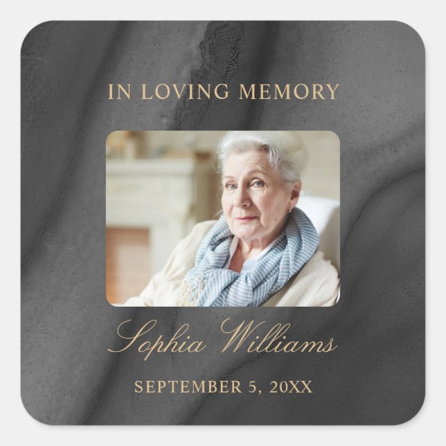 Schwarz-Gold-Gedenksticker Quadratischer Aufkleber (Vorderseite)