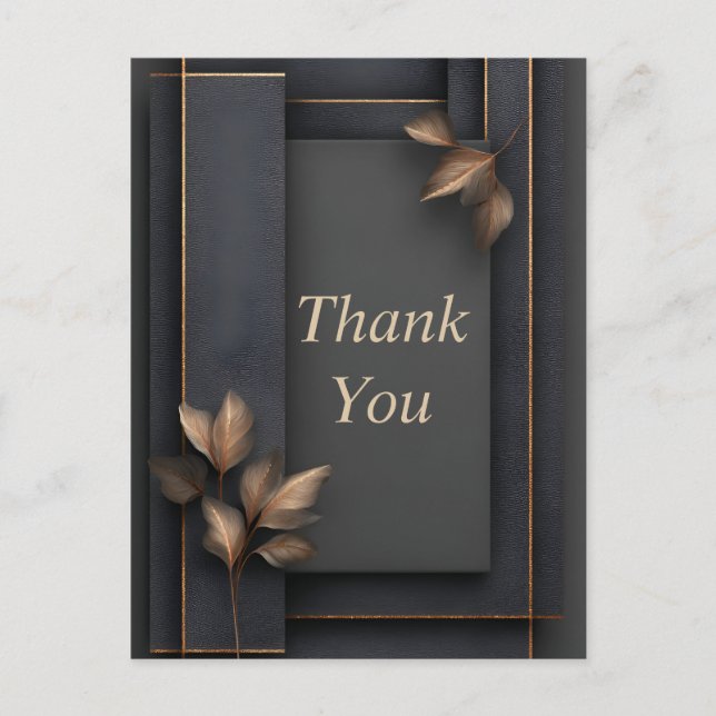 Schwarz & Gold Geometric mit Blätter Danke Karte (Vorderseite)
