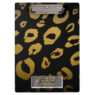Schwarz & Gold Gepard Leopard Glam Personalisiert Klemmbrett
