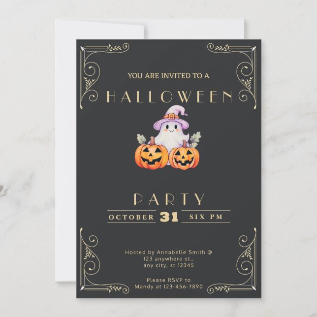 Schwarz & Gold Ghost Halloween Einladung (Vorderseite)