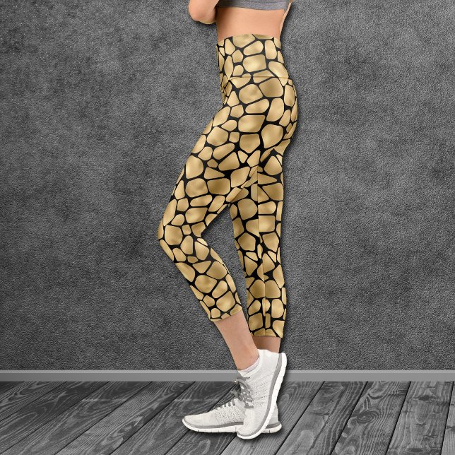Schwarz-Gold-Giraffe-Muster Capri Leggings (Von Creator hochgeladen)