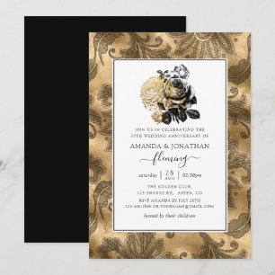 Schwarz & Gold Glam 50. goldene Hochzeit Einladung