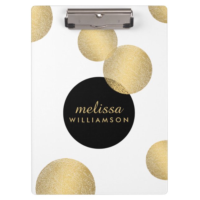 Schwarz-Gold-Glamour und Schönheit Personalisiert Klemmbrett (Vorderseite)