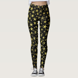 schwarz+gold, glänzend, hell, Stern, Farbe, Dekora Leggings