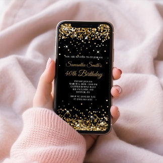 Schwarz-Gold-Glitzer 40. Geburtstag Einladung