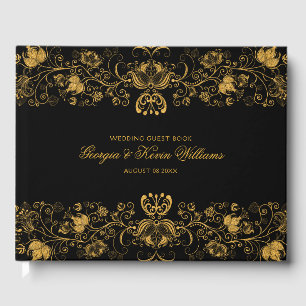 Schwarz-Gold-Glitzer-Blumenstrauß Gästebuch