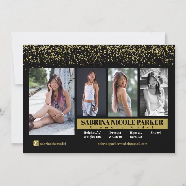 Schwarz-Gold-Glitzer-Foto-Comp-Karte Einladung (Vorderseite)