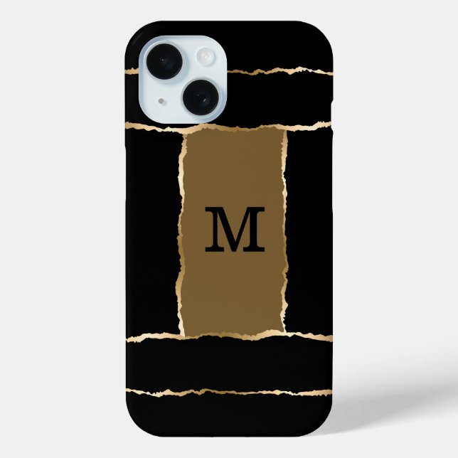 Schwarz-Gold-Glitzer-Funkelmuster-Monogramm Case-Mate iPhone Hülle (Rückseite)