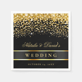 Schwarz-Gold-Glitzer-Hochzeit Serviette