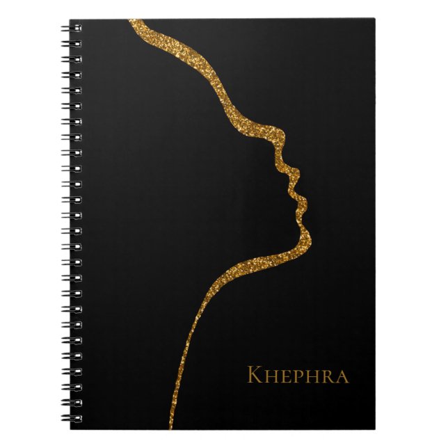 Schwarz-Gold-Glitzer-Notebook Notizblock (Vorderseite)