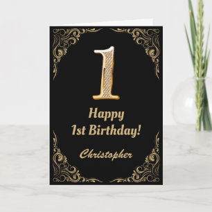 Schwarz-Gold-Glitzer-Rahmen zum 1. Geburtstag Karte