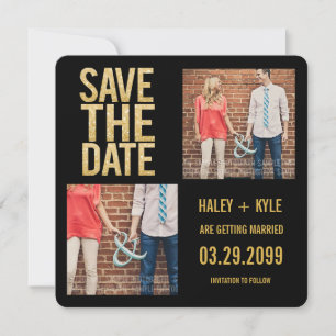 Schwarz & Gold Glitzer Save the Date Foto-Karten Einladung