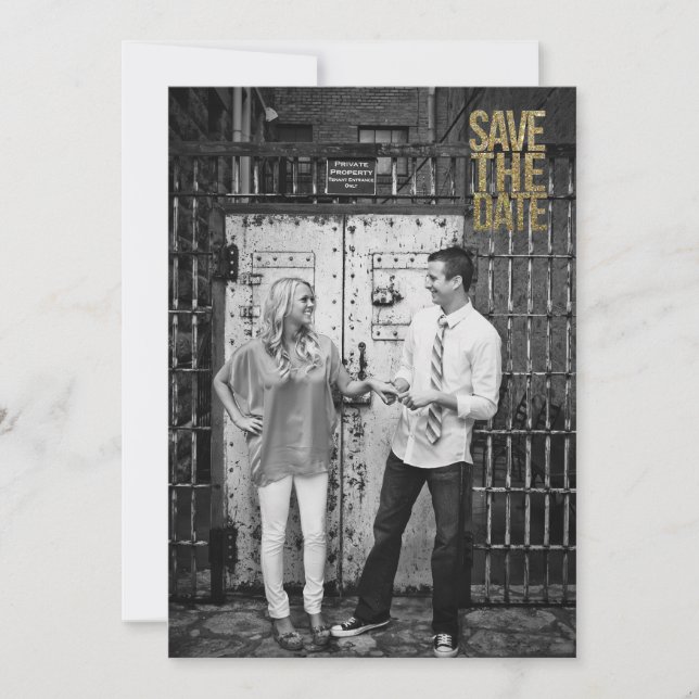 Schwarz-Gold-Glitzer Save the Date Typografie (Vorderseite)