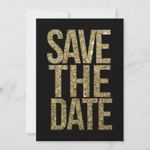 Schwarz-Gold-Glitzer Save the Date Typografie