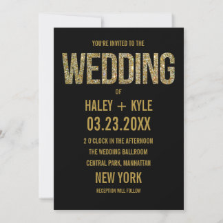 Schwarz-Gold-Glitzer-Typografie - Einladung