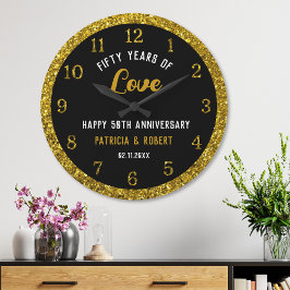 Schwarz-Gold-Glitzer zum 50. Hochzeitstag Große Wanduhr