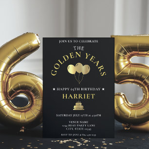 Schwarz & Gold Golden Years 65. Geburtstag Einladung